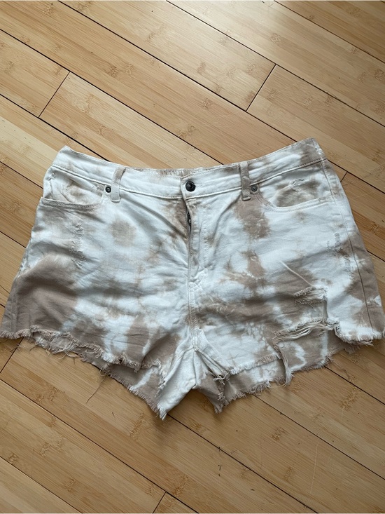 aerie Pants - Aerie Daydream Shorts Tie-Dye High-Rise Frayed Hem Women’s Shorts - Cream/Tan